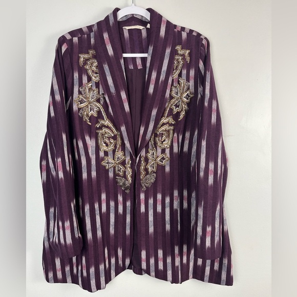 Soft Surroundings Women's Jacket Blazer Topkapi Ikat Printed Beaded Purple XL - Picture 2 of 8